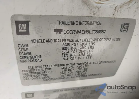 2020 Chevrolet Silverado 1500 2Wd Double Cab Standard Bed Wt z USA, uszkodzony, nr VIN 1GCRWAEH5LZ356857